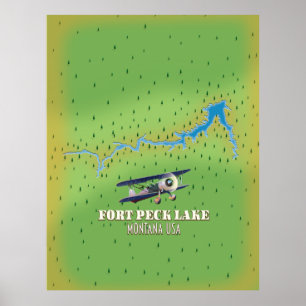 Fort Peck Lake Montana USA Karte Poster