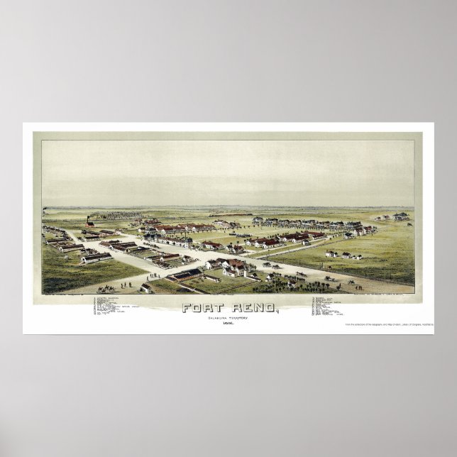 Fort Reno, OK Panorama Karte - 1891 Poster (Vorne)