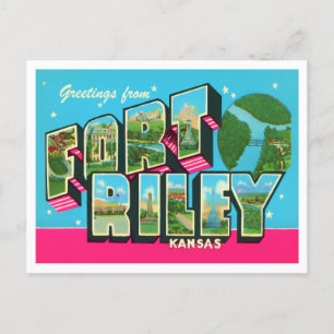 Fort Riley, Kansas Vintage Große Buchstaben Postka Postkarte