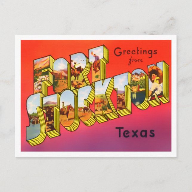 Fort Stockton, Texas Vintag Big Letters Postkarte (Vorderseite)