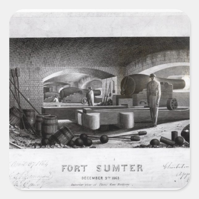 Fort Sumter, Innenansicht von drei Gun Battery Quadratischer Aufkleber (Vorderseite)