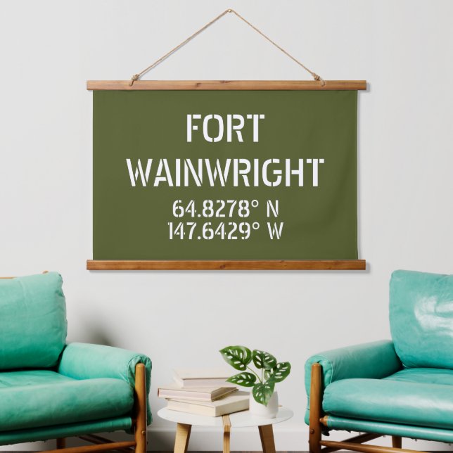 Fort Wainwright Latitude Länge Wandteppich Mit Holzrahmen (Wohnzimmer)