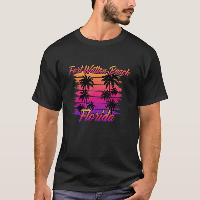 Fort Walton Beach Florida Retro 80er 90er Palmen T-Shirt (Vorderseite)