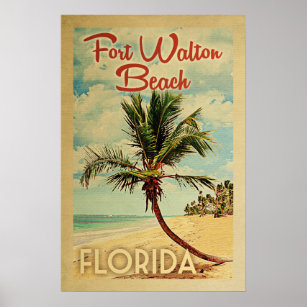 Fort Walton Beach Poster Palm Tree Vintag