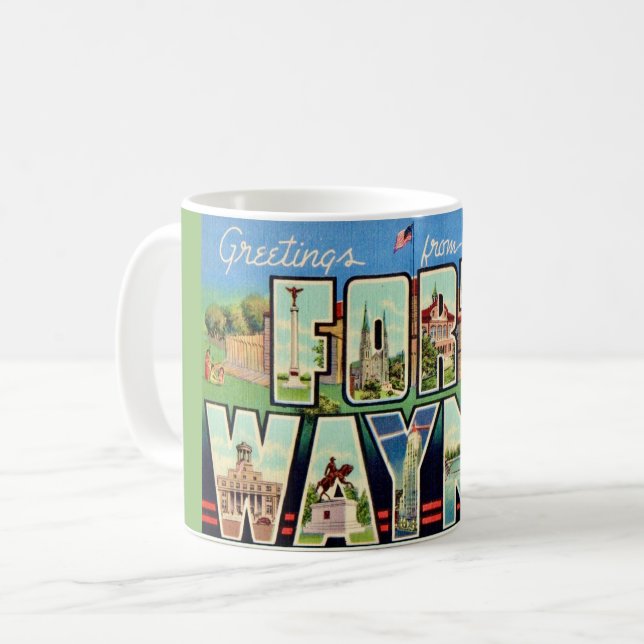 Fort Wayne IN Vintage Postkarten-Tasse Kaffeetasse (Vorderseite Links)