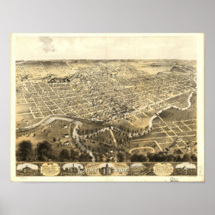 Fort Wayne Indiana 1868 Antique Panoramabalkarte Poster