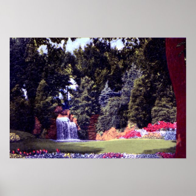 Fort Wayne Indiana Jaenicke Gardens Waterfall Poster (Vorne)