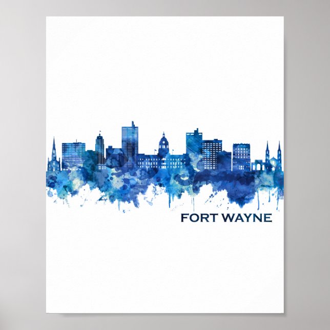 Fort Wayne Indiana Skyline Blue Poster (Vorne)