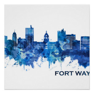 Fort Wayne Indiana Skyline Blue Poster
