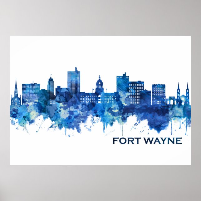 Fort Wayne Indiana Skyline Blue Poster (Vorne)