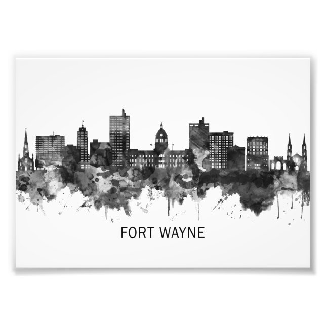Fort Wayne Indiana Skyline BW Fotodruck (Vorne)