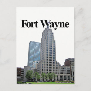 Fort Wayne Indiana Skyline w/Fort Wayne im Himmel Postkarte