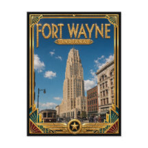 Fort Wayne Indiana Vintage Art Deco Goldenes Zeita