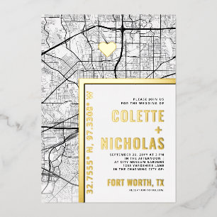 Fort Worth Liebe Locator   Städtische Hochzeit Folieneinladung