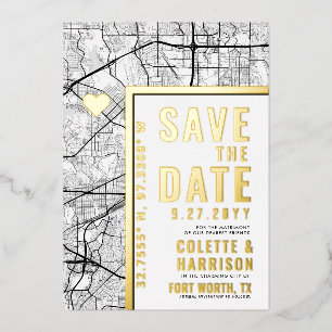 Fort Worth Love Locator   Hochzeit Save the Date Folieneinladung