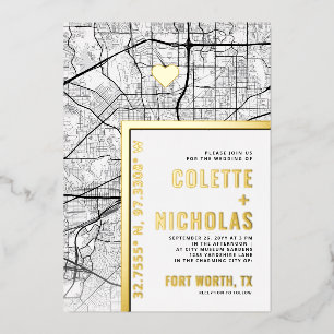 Fort Worth Love Locator   Stadt-Themen-Hochzeit Folieneinladung