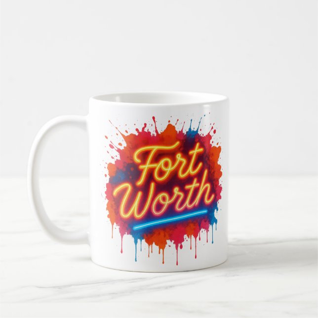Fort Worth Neon Street Art Splash Design Kaffeetasse (Links)