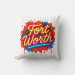 Fort Worth Neon Street Art Splash Design Kissen