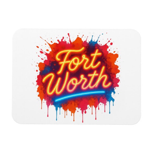 Fort Worth Neon Street Art Splash Design Magnet (Horizontal)