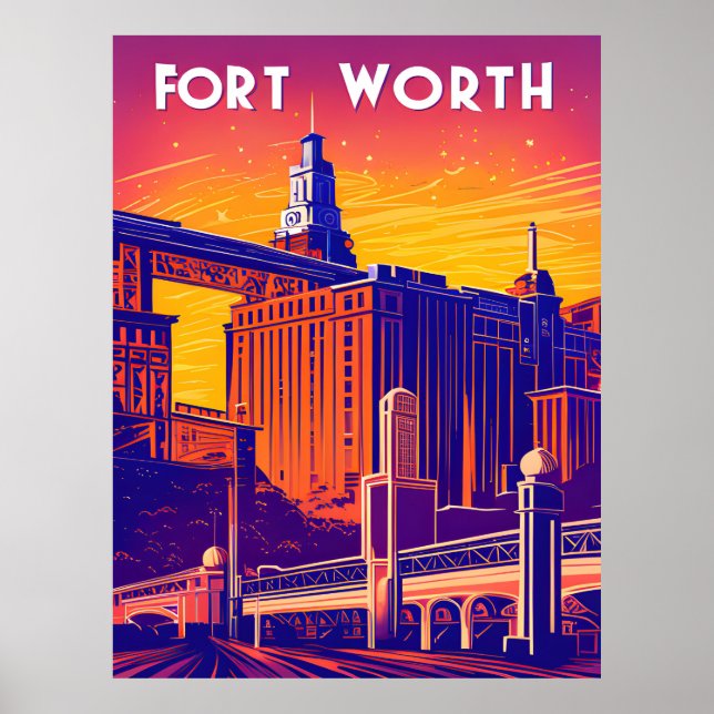 Fort Worth, Stadt in lebhaften Farben, Reisen Poster (Vorne)