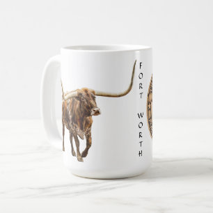 Fort Worth Stock Yards Texas Graphic on white, Tas Kaffeetasse