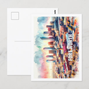 Fort worth Texas Famous Travel Places Aquarell Postkarte
