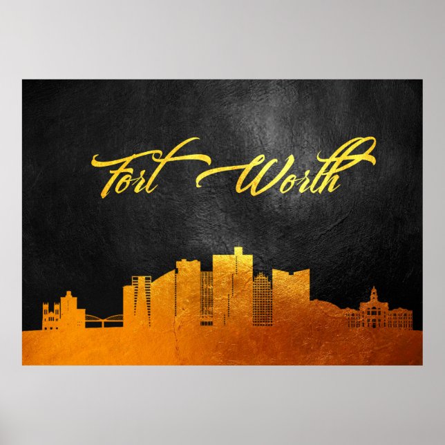 Fort Worth Texas Gold Skyline Poster (Vorne)