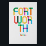 Fort Worth Texas Mitte Jahrhundert, Pop Art, Künstlicher Leinwanddruck<br><div class="desc">Fort Worth Texas klassischer Retrostil aus dem 60er 70er und 80er. Helle Primärfarben im abstrakten Kunststil des 20. Jahrhunderts mit einfachen geometrischen Elementen. Vintage Pop Kunst. Einfach fett,  trage deine Heimatstadt laut aus.</div>
