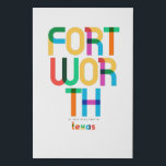 Fort Worth Texas Mitte Jahrhundert, Pop Art, Künstlicher Leinwanddruck<br><div class="desc">Fort Worth Texas klassischer Retrostil aus dem 60er 70er und 80er. Helle Primärfarben im abstrakten Kunststil des 20. Jahrhunderts mit einfachen geometrischen Elementen. Vintage Pop Kunst. Einfach fett,  trage deine Heimatstadt laut aus.</div>