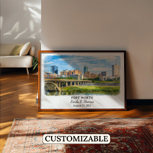 Fort Worth Texas Poster, Aquarell, Maßgeschneidert Poster