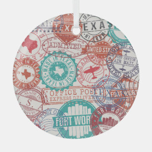 Fort Worth Texas: Reise Briefmarke. Ornament Aus Glas