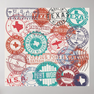 Fort Worth Texas: Reise Briefmarke. Poster
