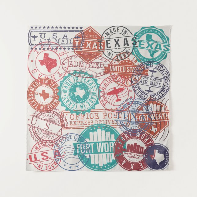 Fort Worth Texas: Reise Briefmarke. Wandteppich (Vorderseite)