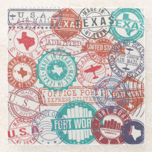 Fort Worth Texas: Reisestempel. Glasuntersetzer