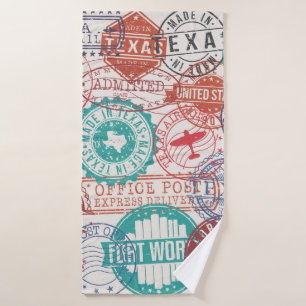 Fort Worth Texas Set der Briefmarke. Briefmarke. M Badehandtuch