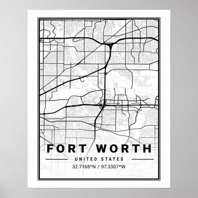 Fort Worth Texas USA Travel City Map Poster (Vorne)