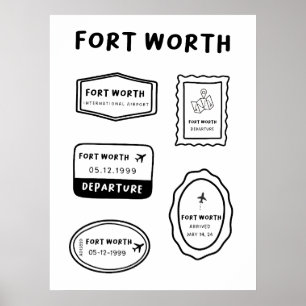 Fort Worth - Travel Briefmarke Collection Minima Poster