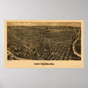 Fort Worth, TX Panorama Karte - 1891 Poster