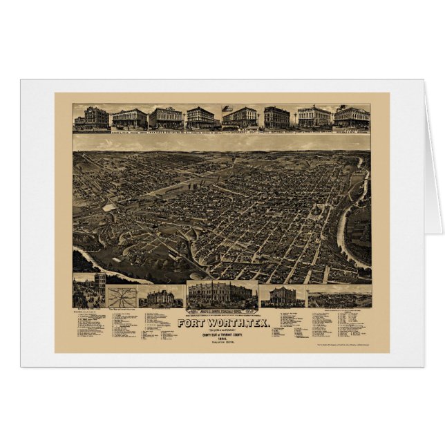 Fort Worth, TX panoramische Karte - 1886 (Vorderseite (Horizontal))