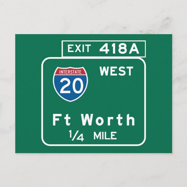 Fort Worth, TX Road Sign Postkarte (Vorderseite)