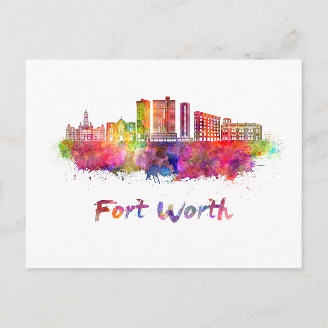 Fort Worth V2 Skyline in Aquarellfarbe Postkarte (Vorderseite)