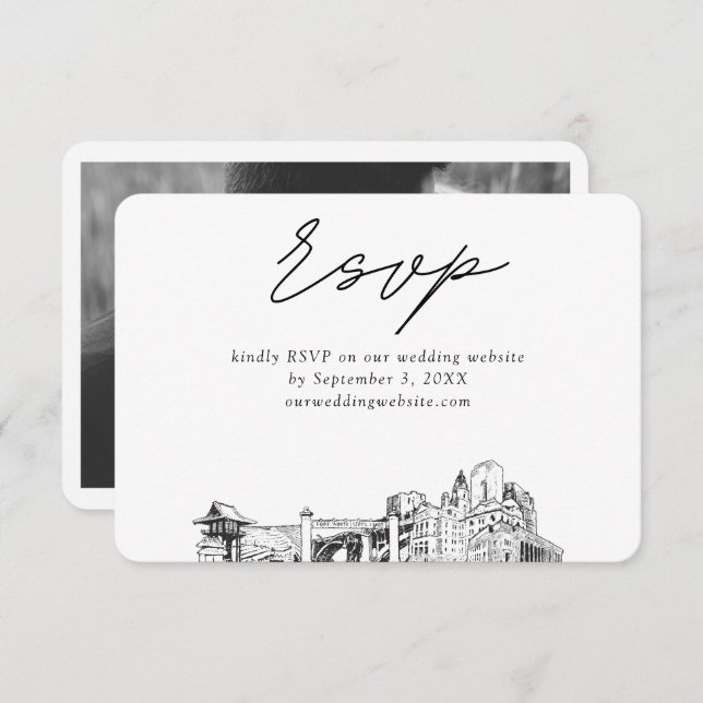 Fort Worth Wedding Minimalistisch Sketch UAWG Begleitkarte (Vorne/Hinten)