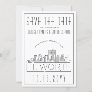 Fort Worth Wedding Stylized Skyline Save the Date Einladung