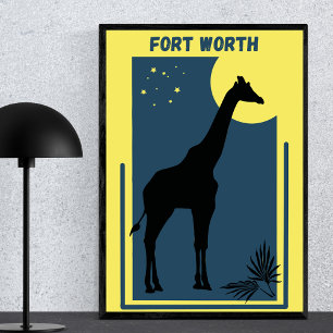 Fort Worth Zoo Texas Vintag Giraffe Poster