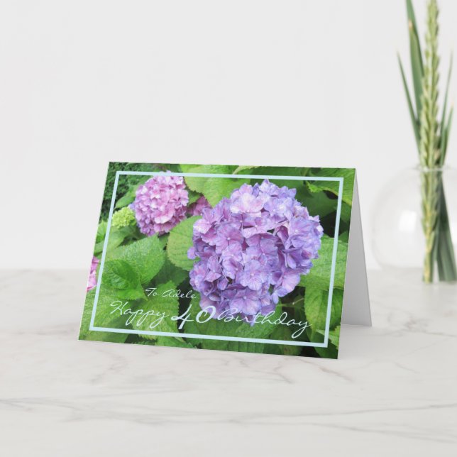 Fortieth Birthday Adele Hydrangeas Elegant Modern Karte (Vorderseite)