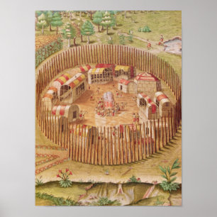 Fortified Indian Village, from 'Brevis Poster