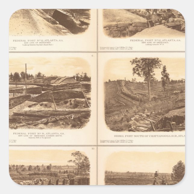 Forts, Batterien, Atlanta, Ga Quadratischer Aufkleber (Vorderseite)