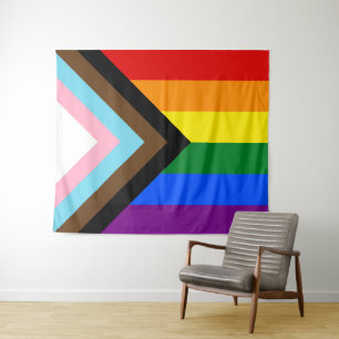 Fortschritts-Stolzflagge LGBTQ+ Wandteppich