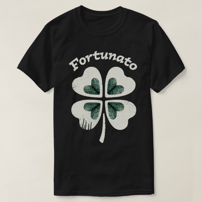Fortunato Emblem gestörte Vier-Leaf Grafik Design T-Shirt (Design vorne)