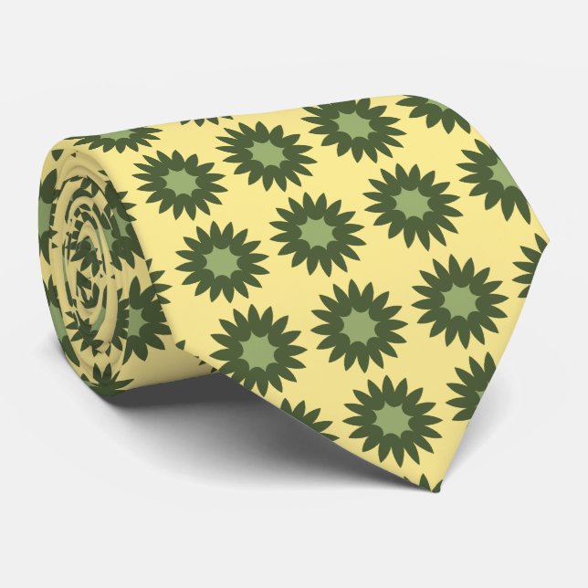 Fortune Geometric Floral Yellow & Olive zweiseitig Krawatte (Gerollt)